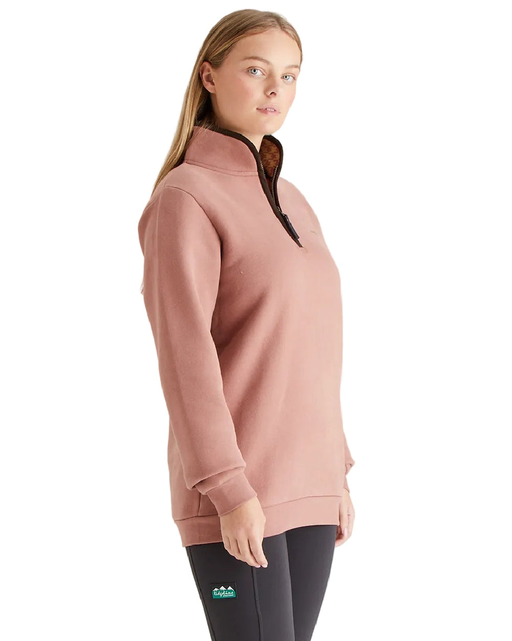 Dusky Pink Coloured Ridgeline Womens Brancaster Quarter Zip Top on white background