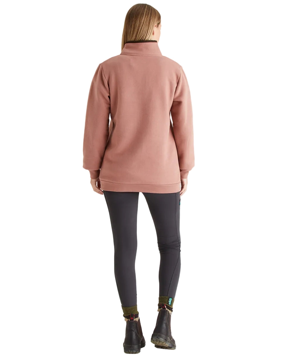 Dusky Pink Coloured Ridgeline Womens Brancaster Quarter Zip Top on white background
