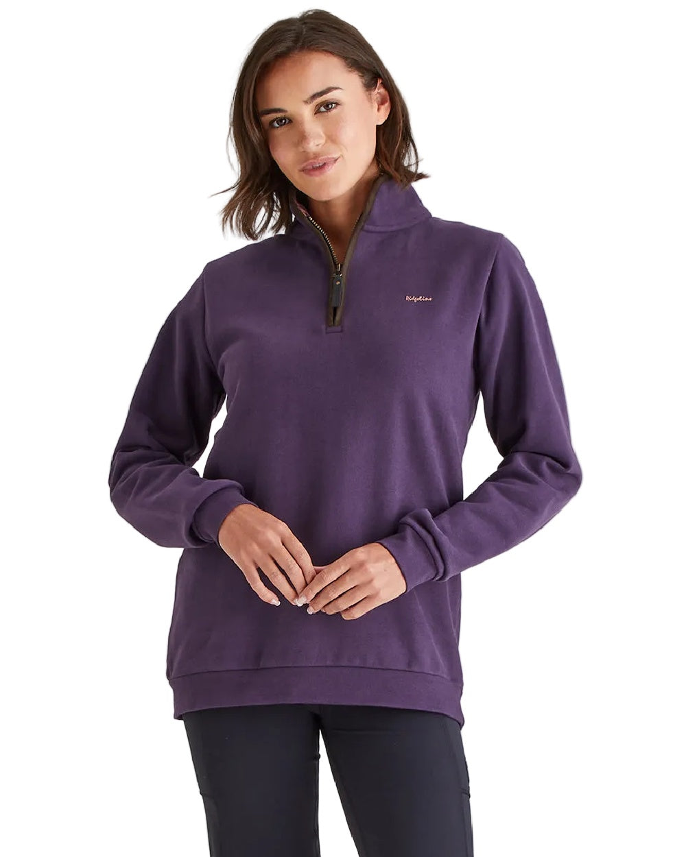 Nightshade Coloured Ridgeline Womens Brancaster Quarter Zip Top on white background