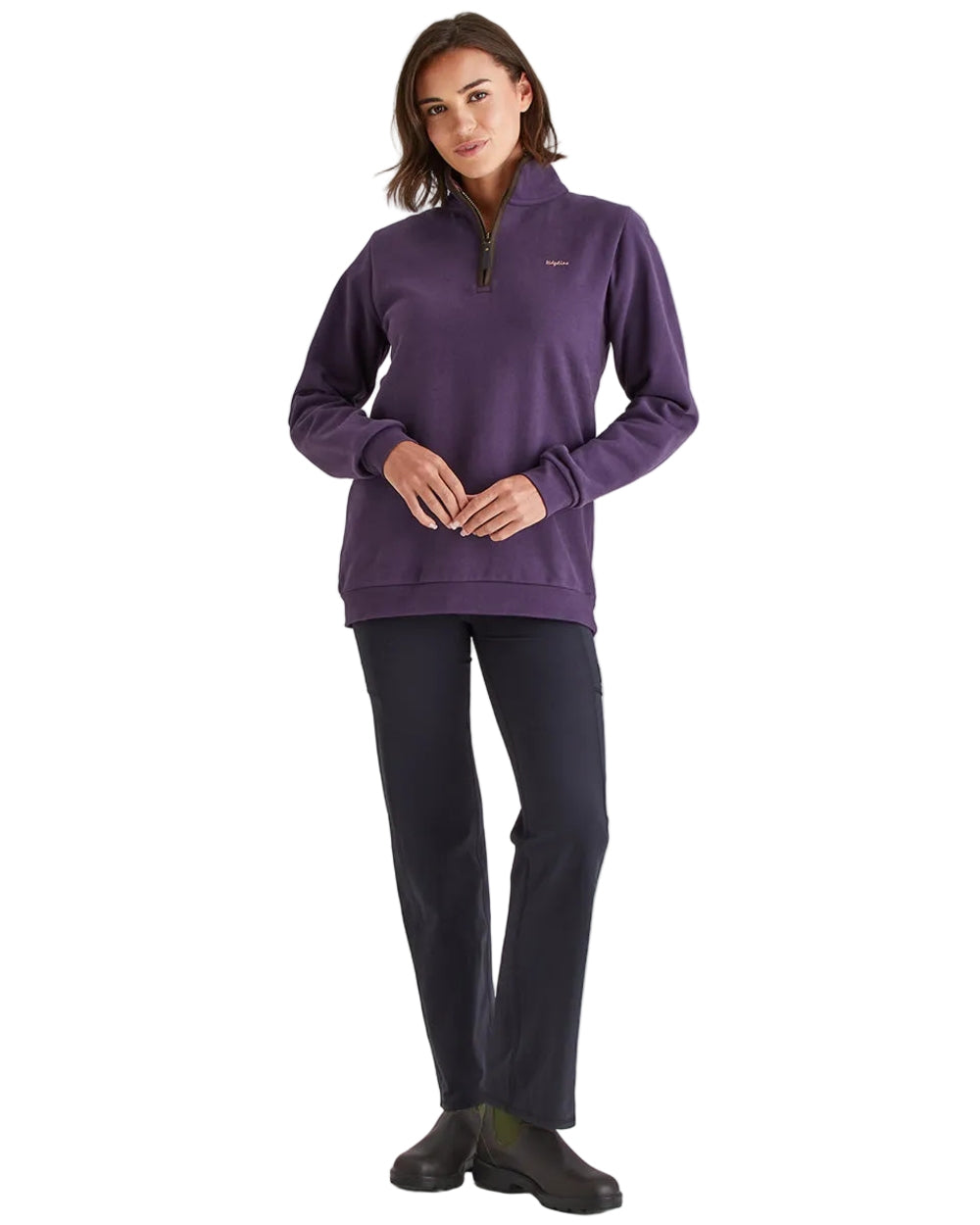 Nightshade Coloured Ridgeline Womens Brancaster Quarter Zip Top on white background