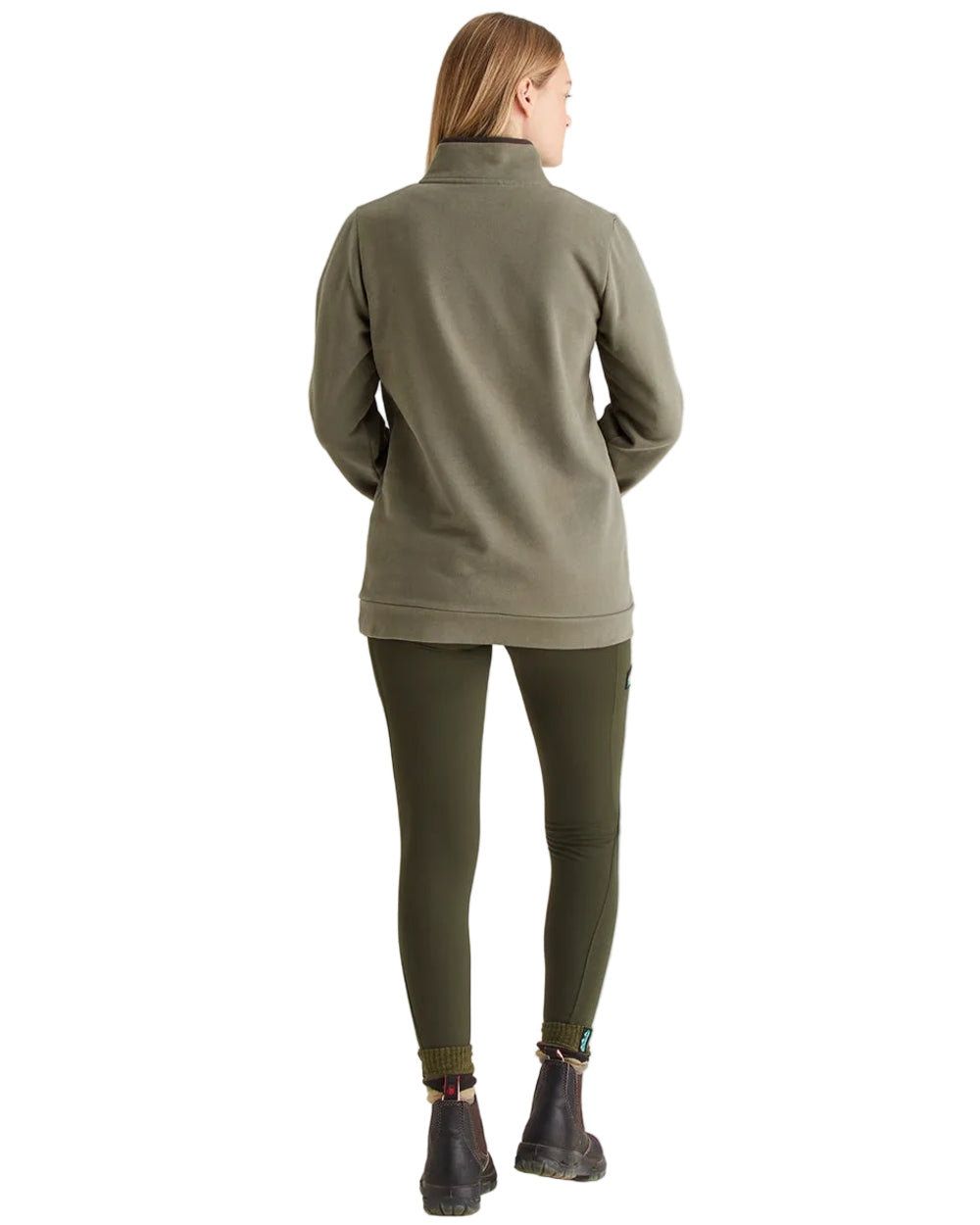 Smokey Olive Coloured Ridgeline Womens Brancaster Quarter Zip Top on white background