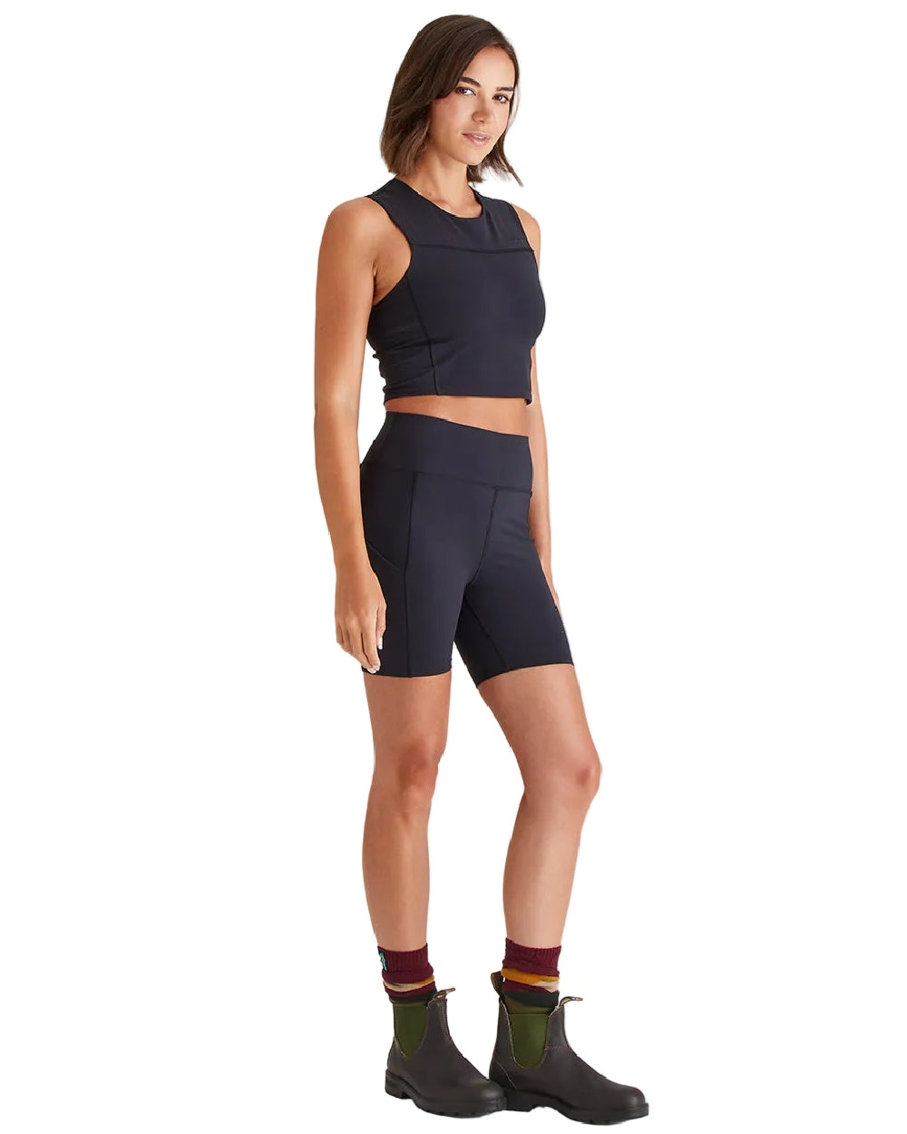 Black Coloured Ridgeline Womens Infinity Crop Top on white background