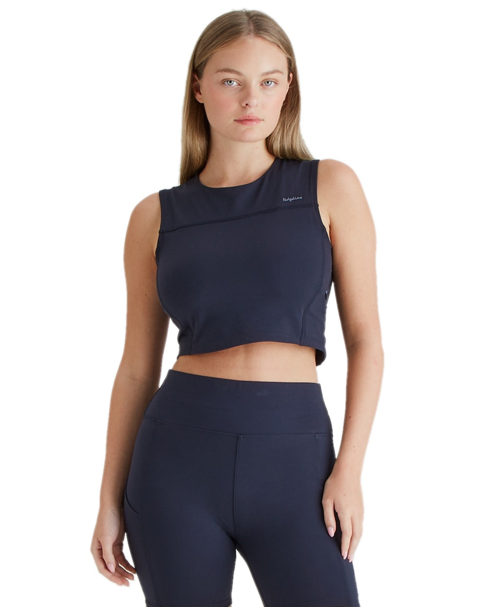 Navy Coloured Ridgeline Womens Infinity Crop Top on white background