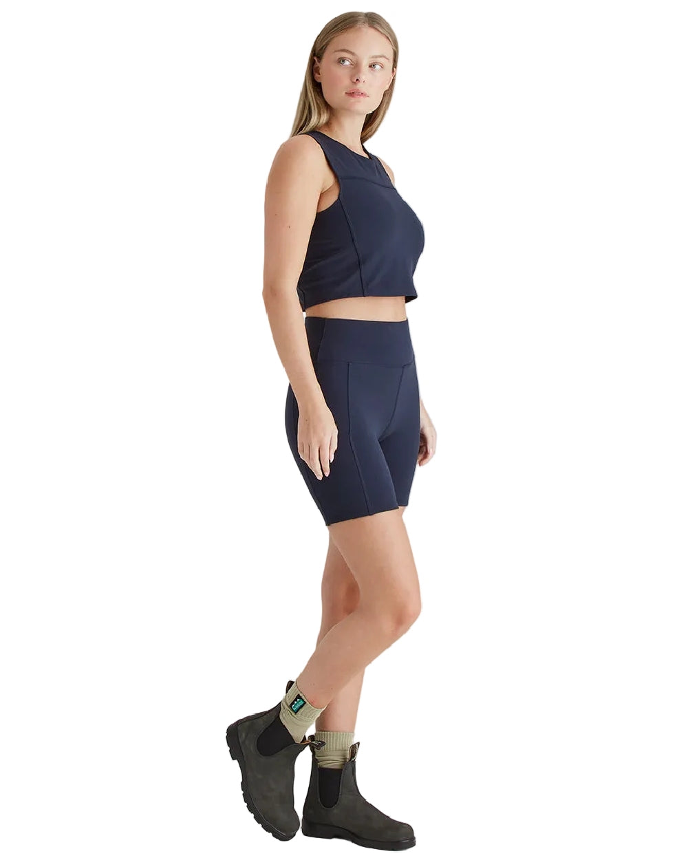 Navy Coloured Ridgeline Womens Infinity Crop Top on white background