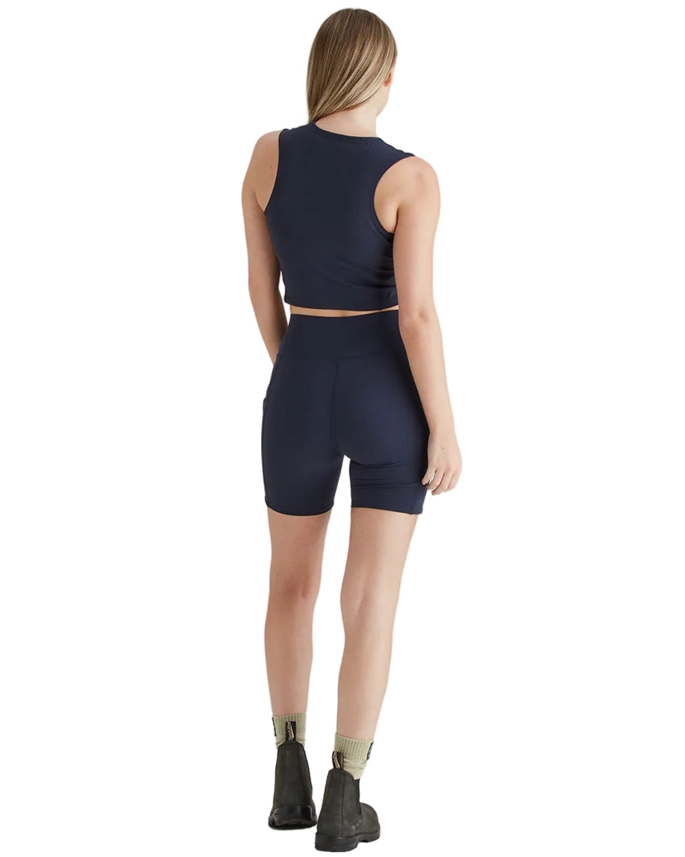 Navy Coloured Ridgeline Womens Infinity Crop Top on white background