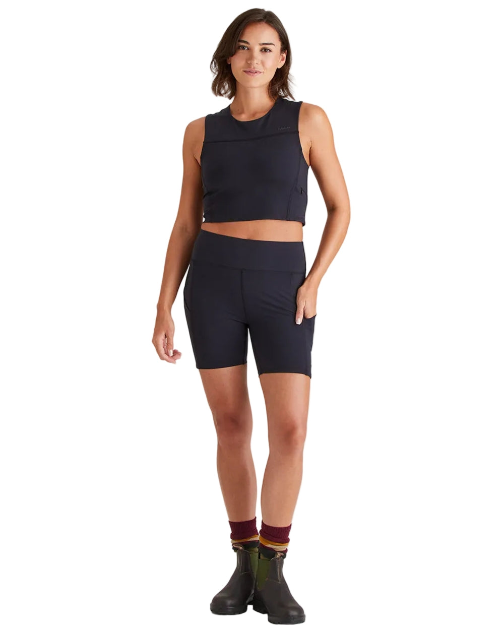 Black Coloured Ridgeline Womens Infinity Shorts on white background