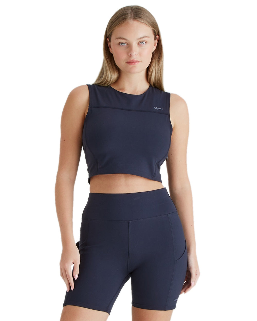 Navy Coloured Ridgeline Womens Infinity Shorts on white background