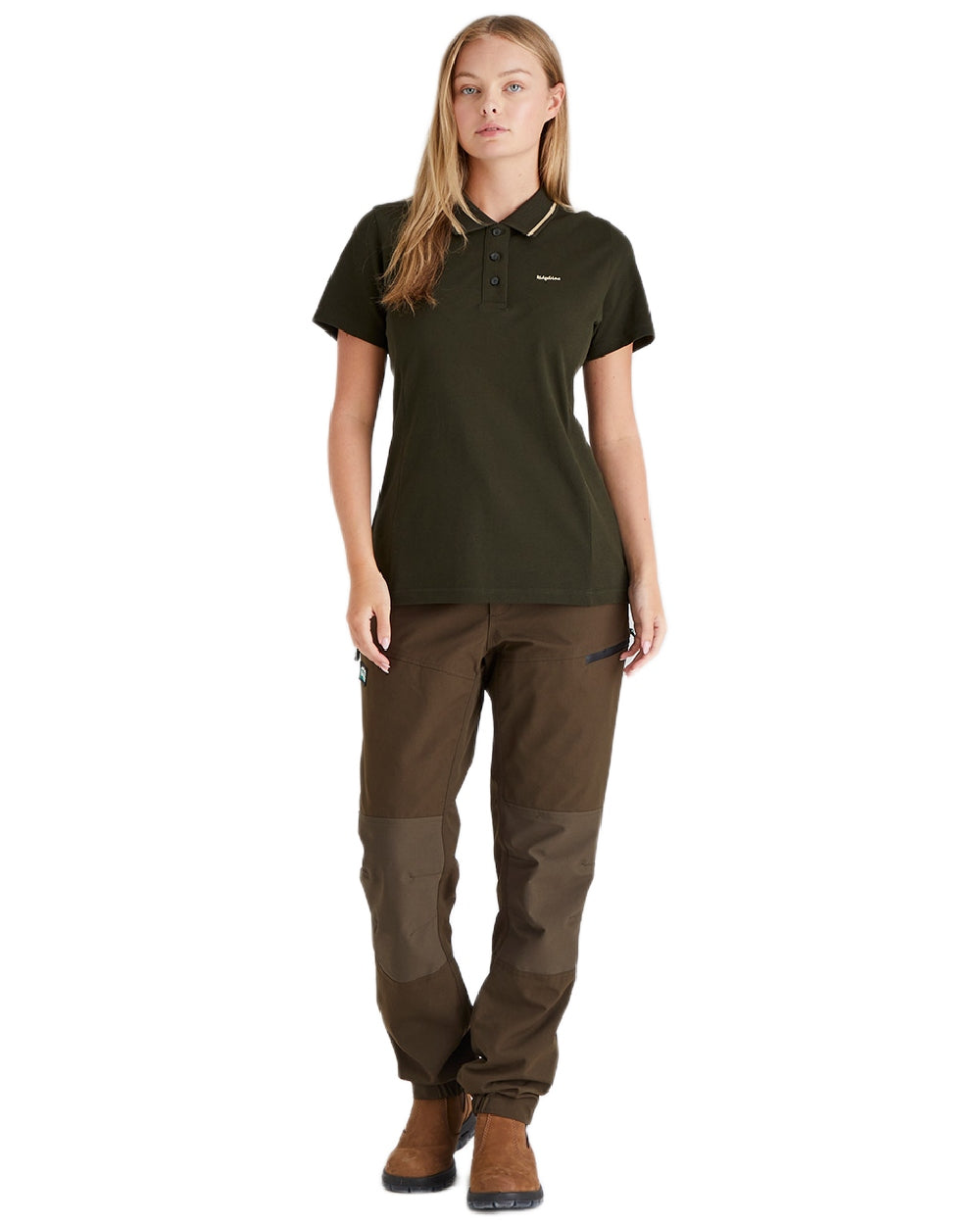 Deep Forest coloured Ridgeline Womens Kilworth Polo Shirt on white background