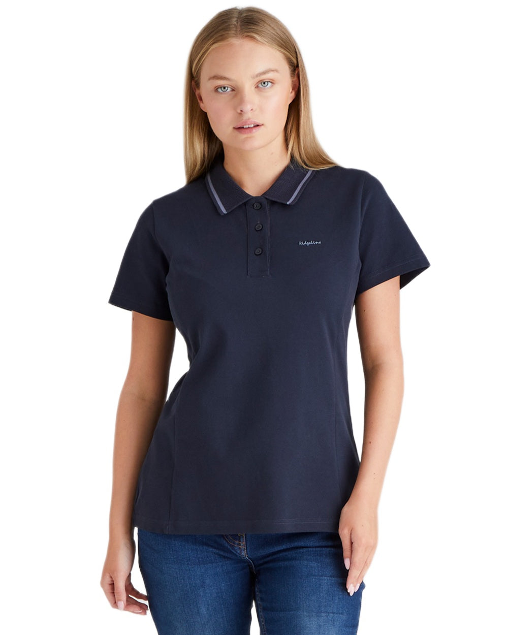 Navy coloured Ridgeline Womens Kilworth Polo Shirt on white background