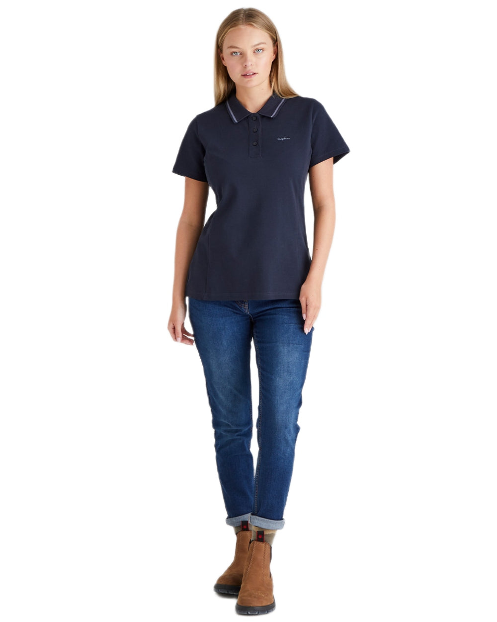 Navy coloured Ridgeline Womens Kilworth Polo Shirt on white background