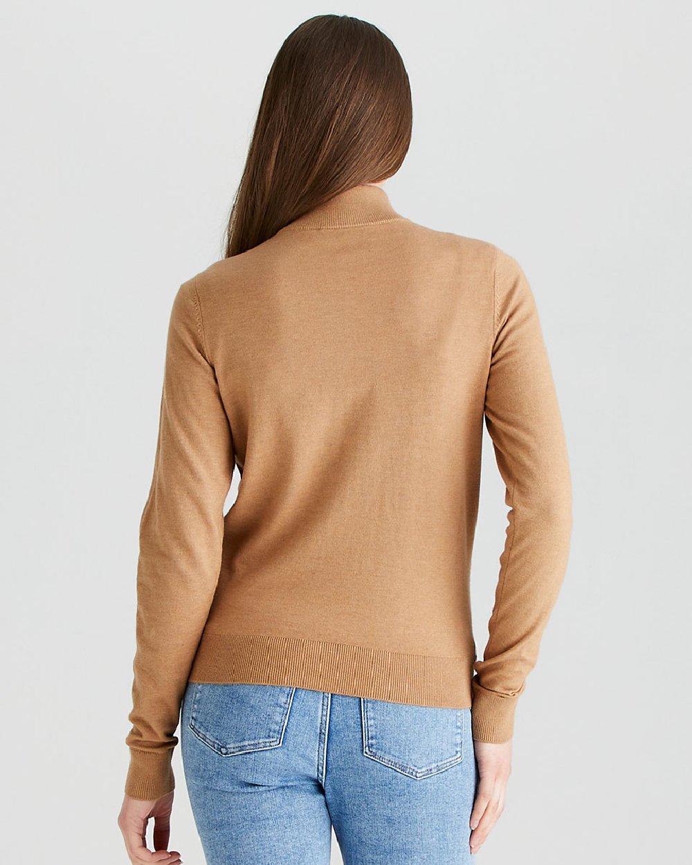 Sienna coloured Ridgeline Womens Melford Knit 1/4 Zip Jumper on grey background