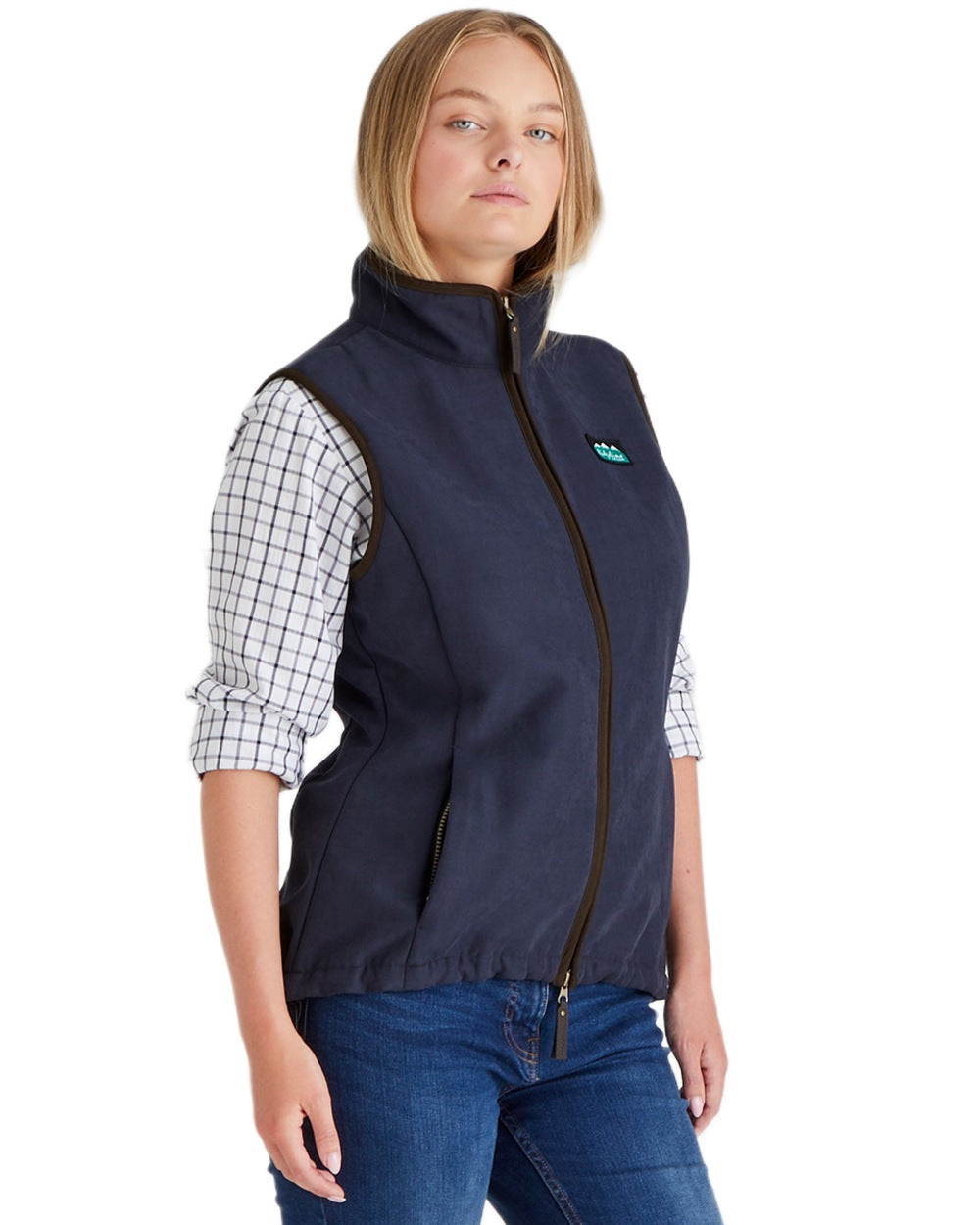 Navy coloured Ridgeline Womens Monarch Gilet on white background