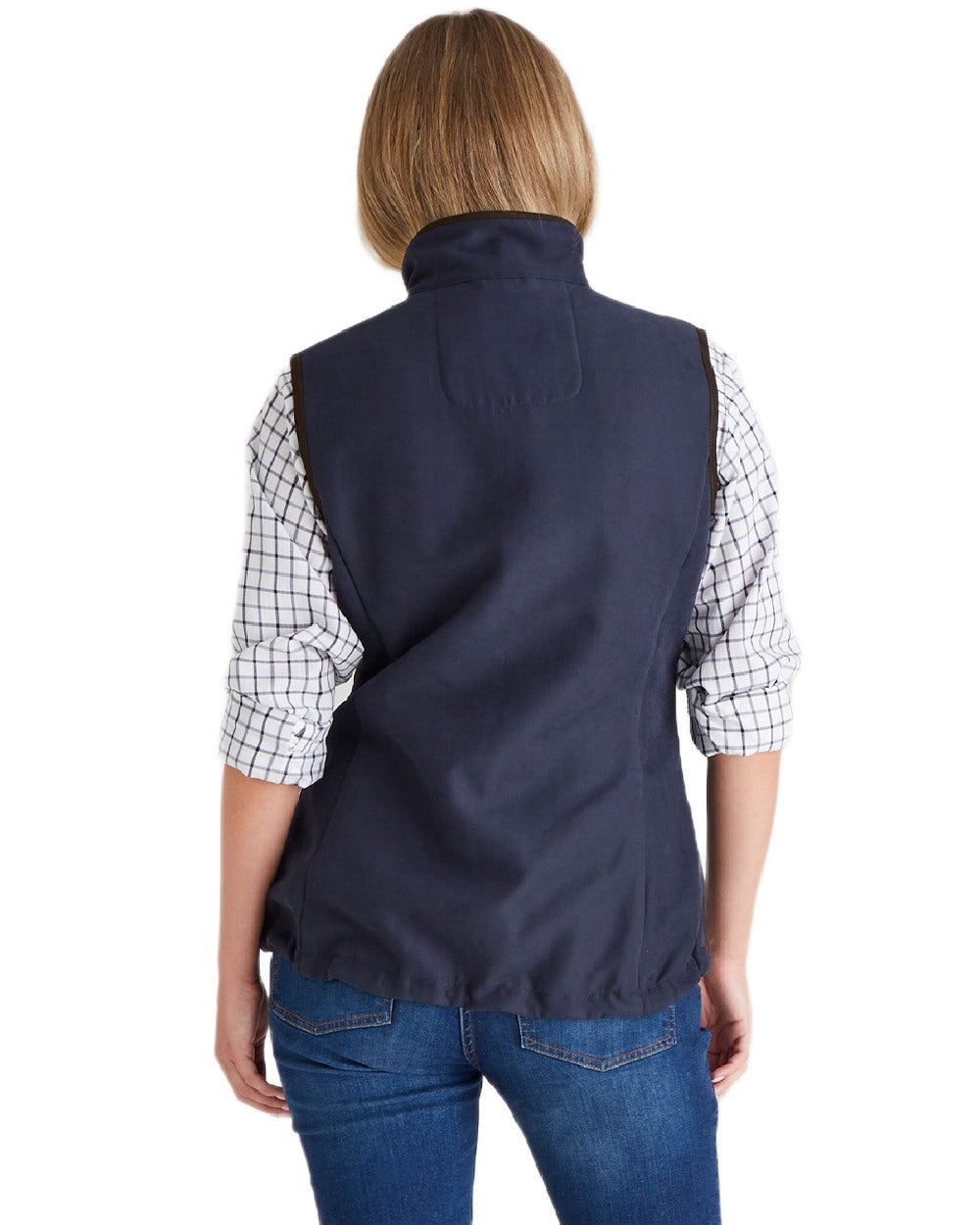 Navy coloured Ridgeline Womens Monarch Gilet on white background