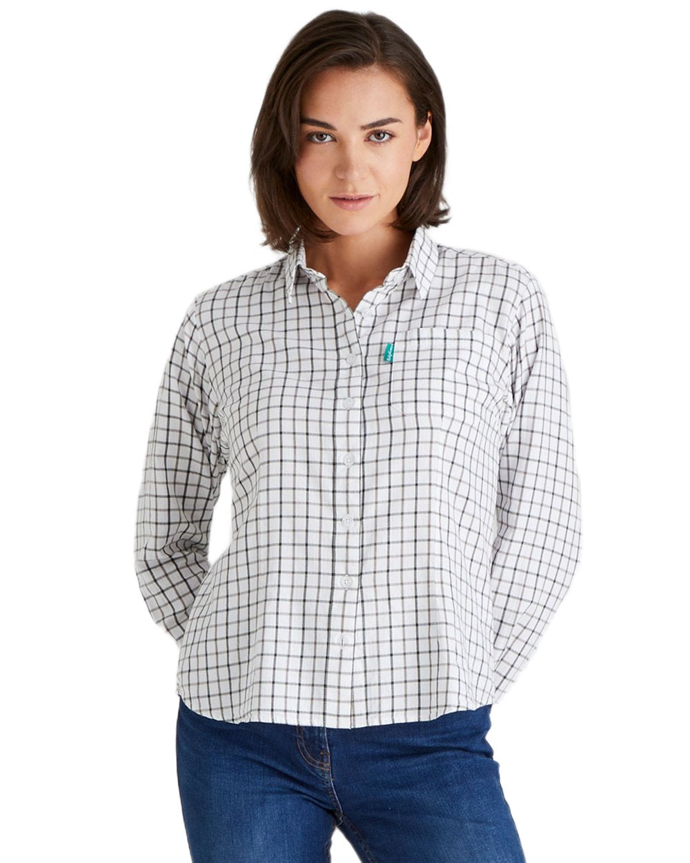 Deep Forest Smokey Olive coloured Ridgeline Womens Sedgebrook Shirt on white background