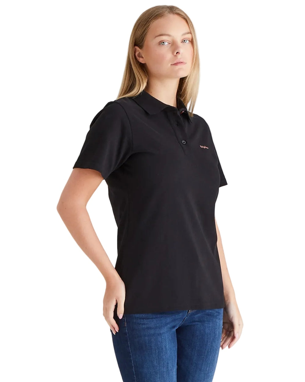 Black Coloured Ridgeline Womens Signature Polo Shirt on white background