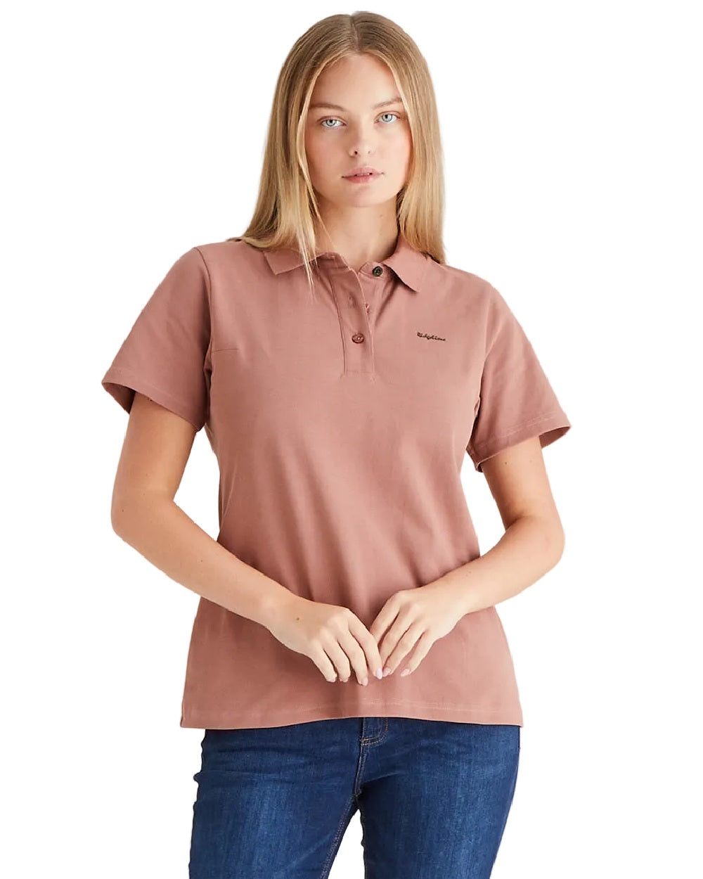Dusky Pink Coloured Ridgeline Womens Signature Polo Shirt on white background