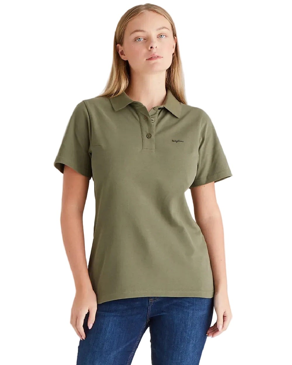 Khaki Green Coloured Ridgeline Womens Signature Polo Shirt on white background