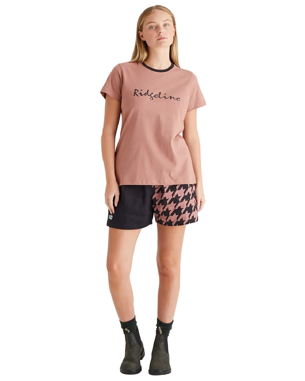 Dusky Pink Coloured Ridgeline Womens Signature T-Shirt on white background