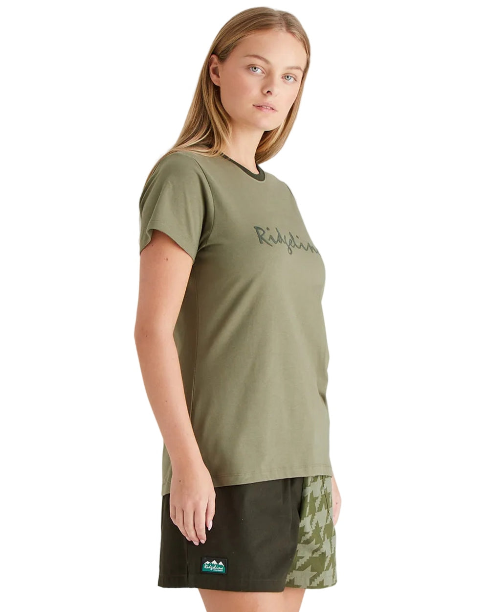 Khaki Green Coloured Ridgeline Womens Signature T-Shirt on white background