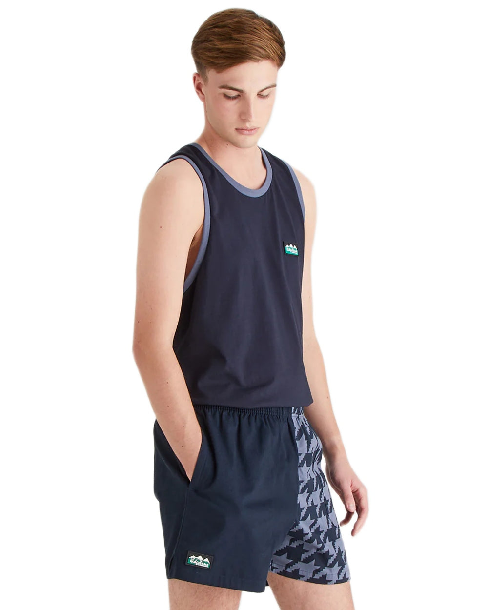 Navy Print Coloured Ridgeline Backslider Shorts on white background