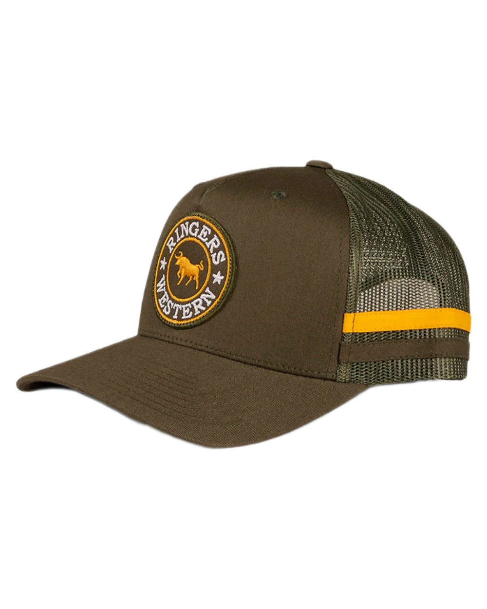 Olive coloured Ringers Western McCoy Trucker Cap on white background