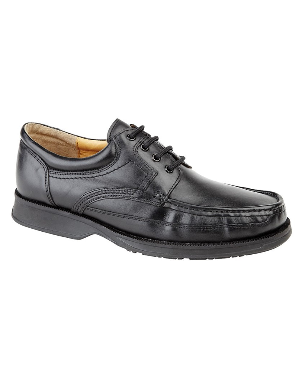 Black coloured Roamers Mens Canoe Front Apron Tie Shoes on white background
