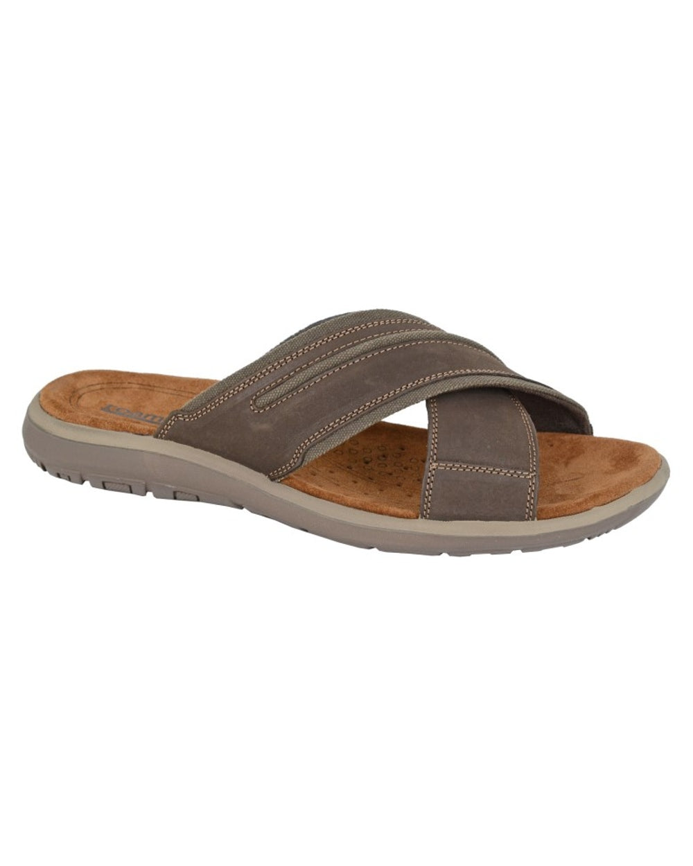 Brown coloured Roamers Mens Crossover Mule Sandals on white background