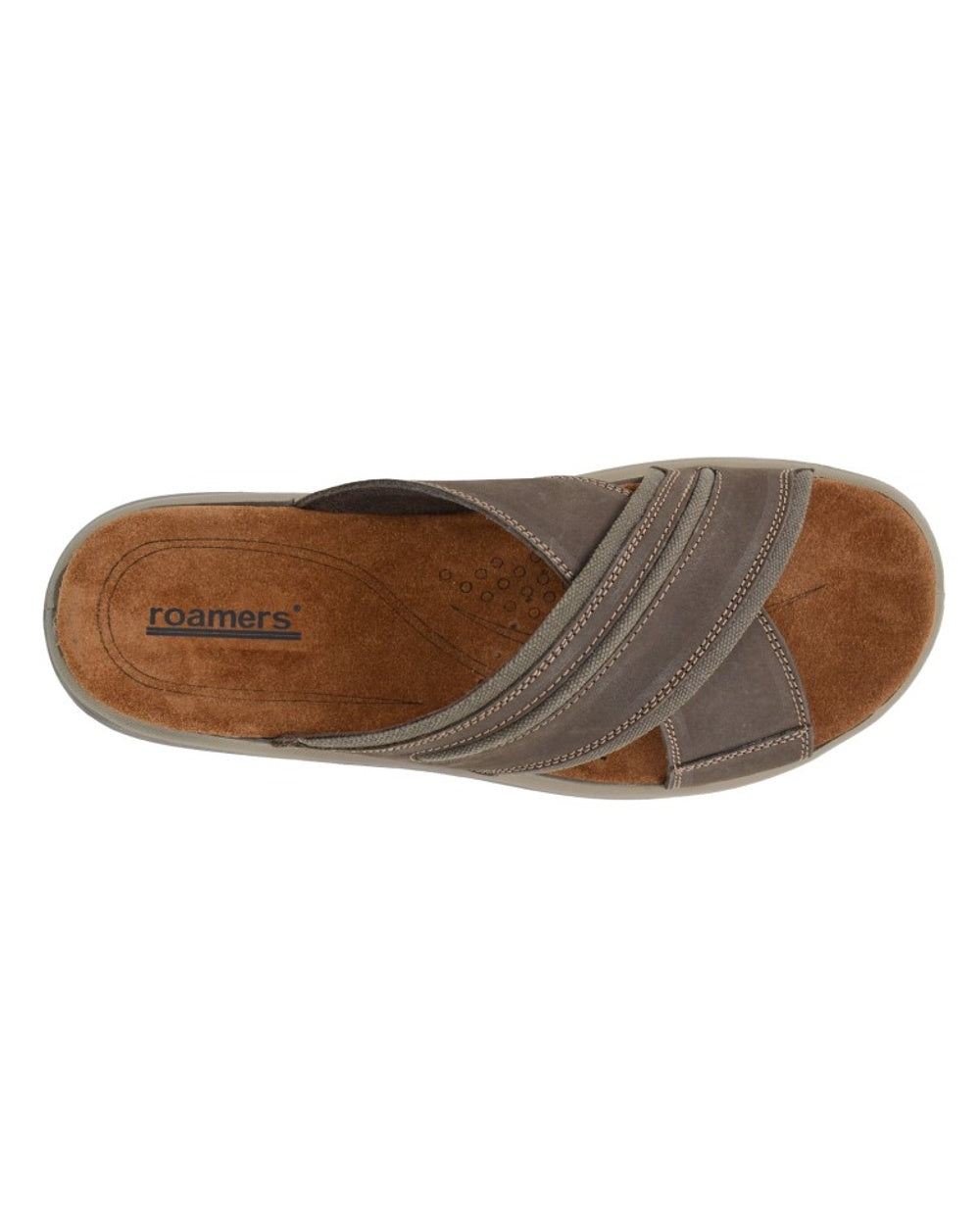 Brown coloured Roamers Mens Crossover Mule Sandals on white background