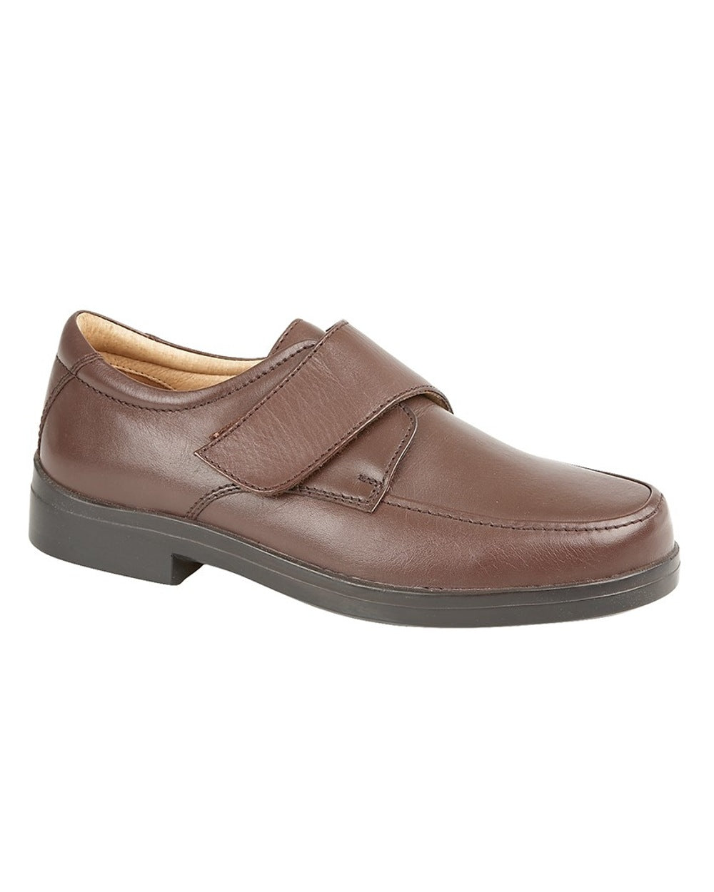 Brown coloured Roamers Mens Extra Wide Touch Fastening Casual Shoes on white background