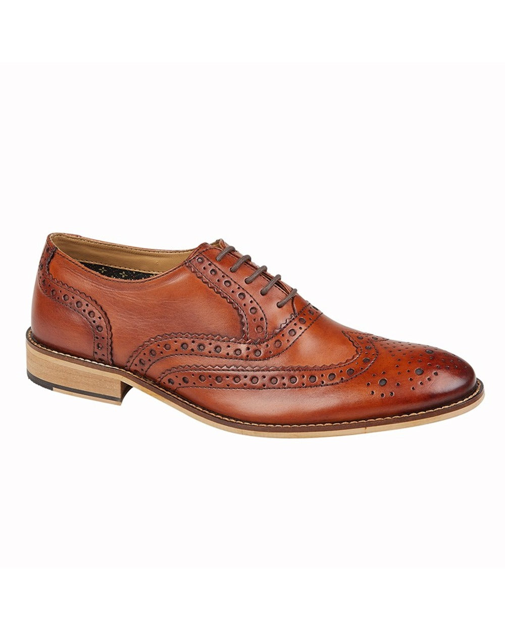 Tan coloured Roamers Mens Eyelet Brogue Oxford Casual Shoes on white background