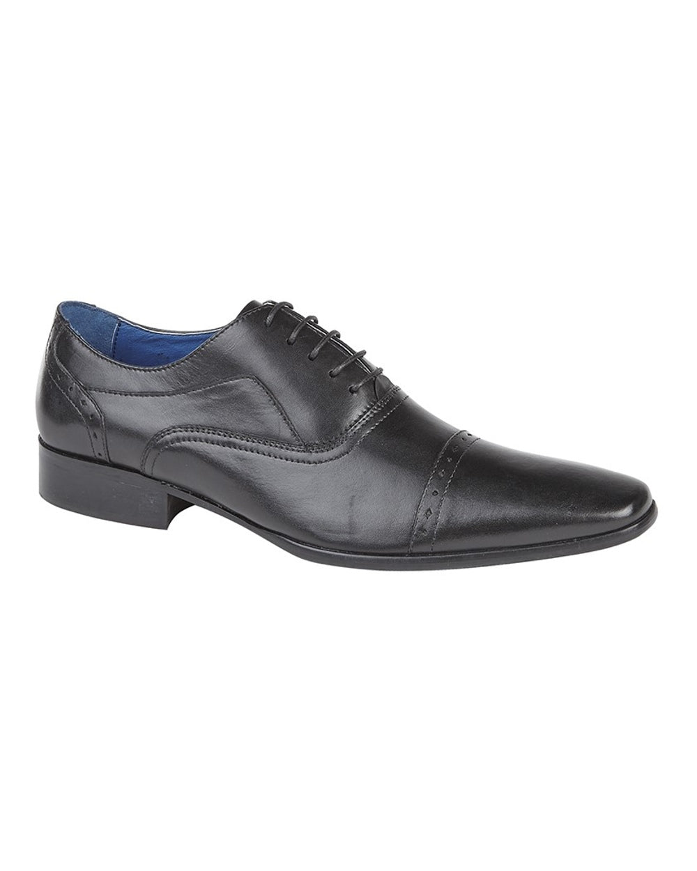 Black coloured Roamers Mens Eyelet Punched Cap Oxford Shoes on white background