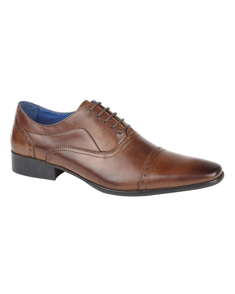 Burnished Tan coloured Roamers Mens Eyelet Punched Cap Oxford Shoes on white background