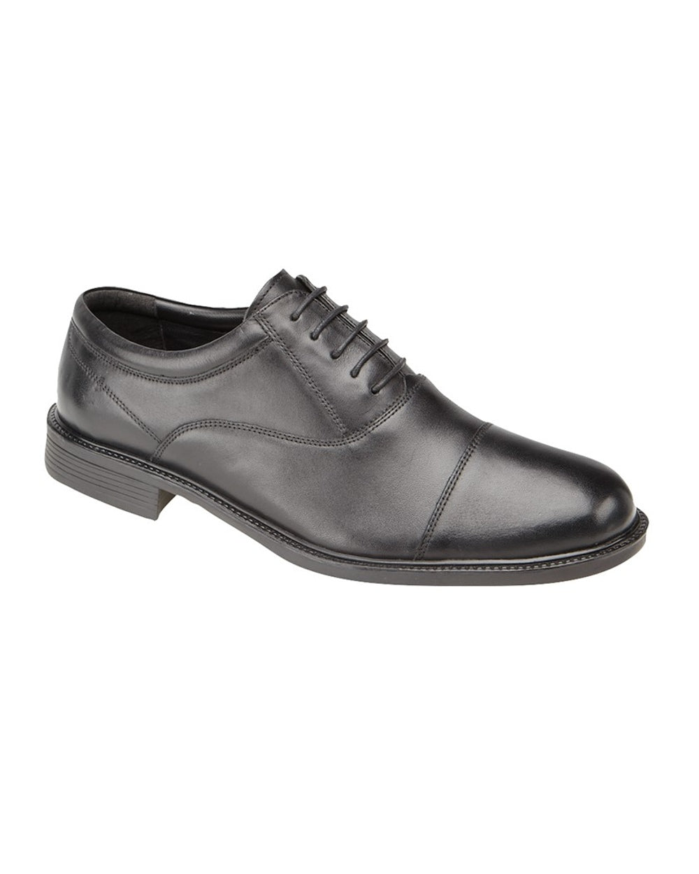 Black coloured Roamers Mens Fuller Fitting Capped Shoes on white background