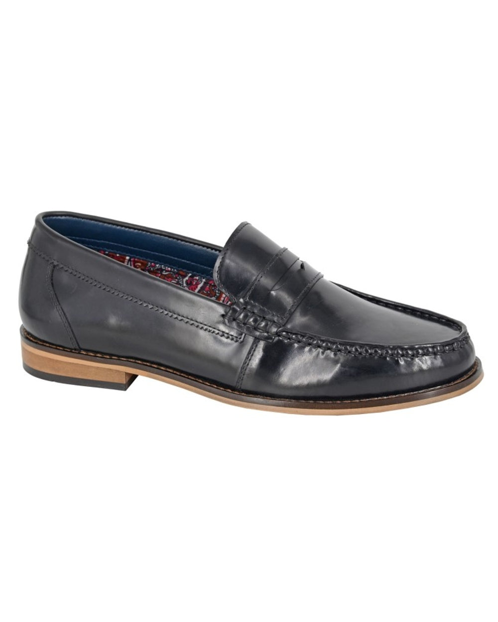 Black coloured Roamers Mens Hi-Shine Saddle Loafers on white background