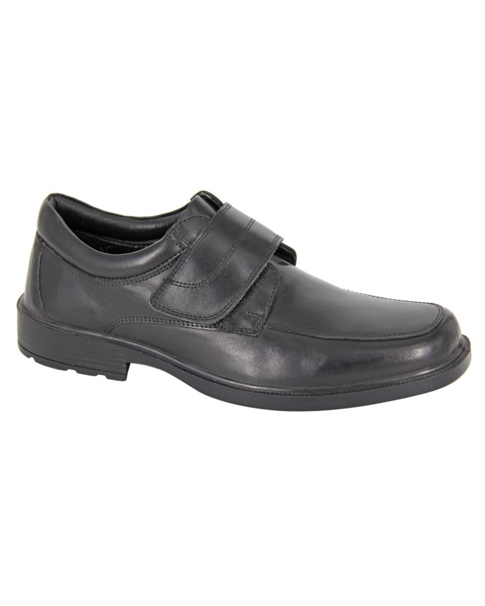 Black coloured Roamers Mens Leather Touch Fastening Comfort Casual Shoes on white background