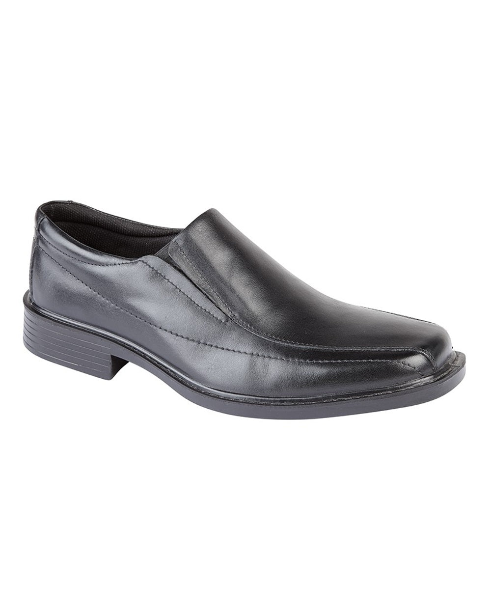 Black coloured Roamers Mens Leather Twin Gusset Panel Casual Shoes on white background