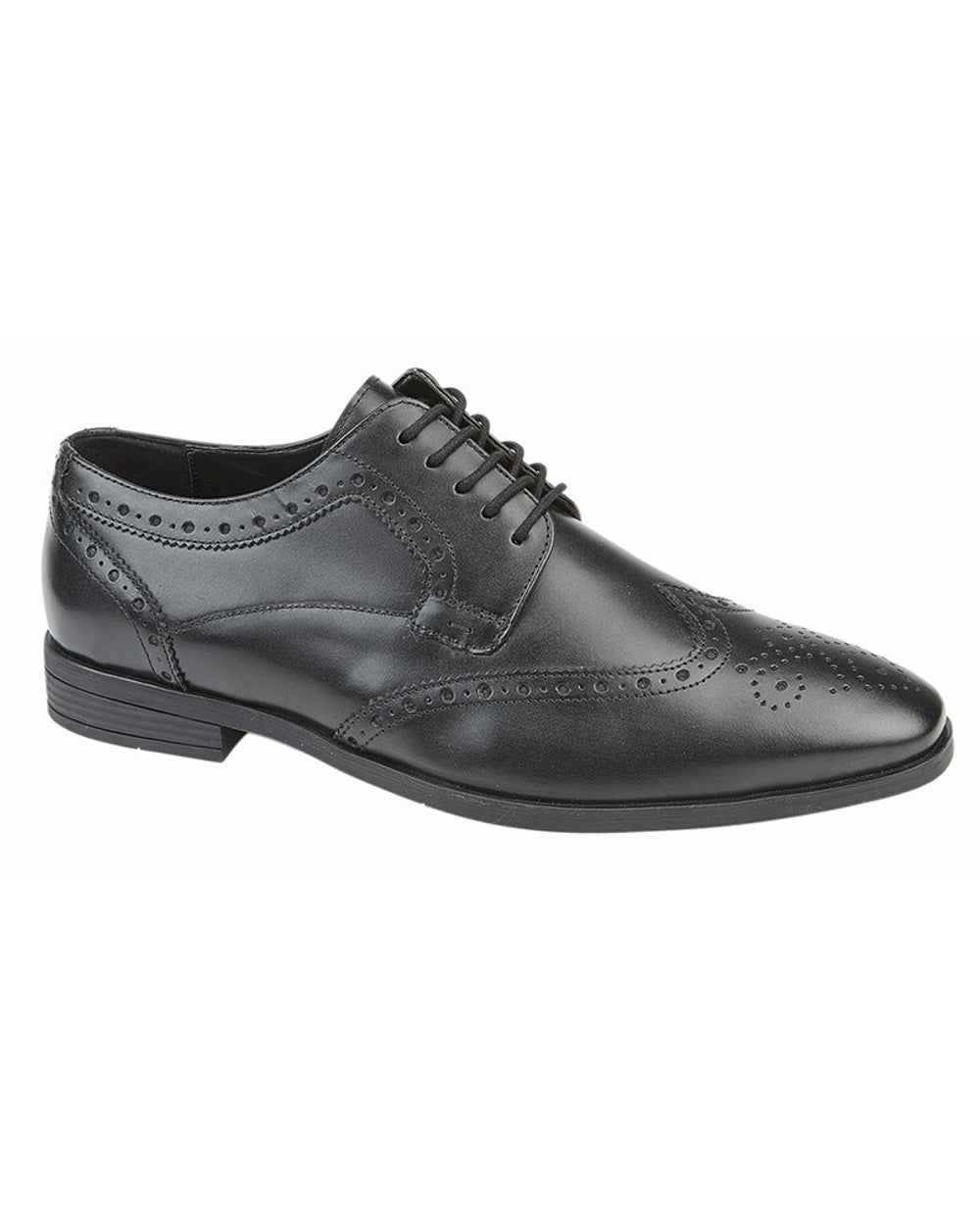 Black coloured Roamers Mens Softie Leather Brogue Shoes on white background