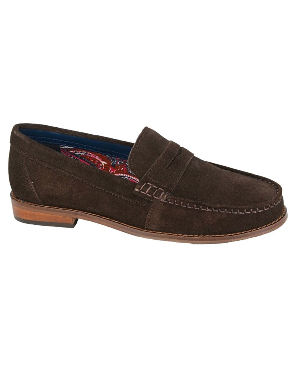 Dark Brown coloured Roamers Mens Slip On Casual Suede Loafer on white background