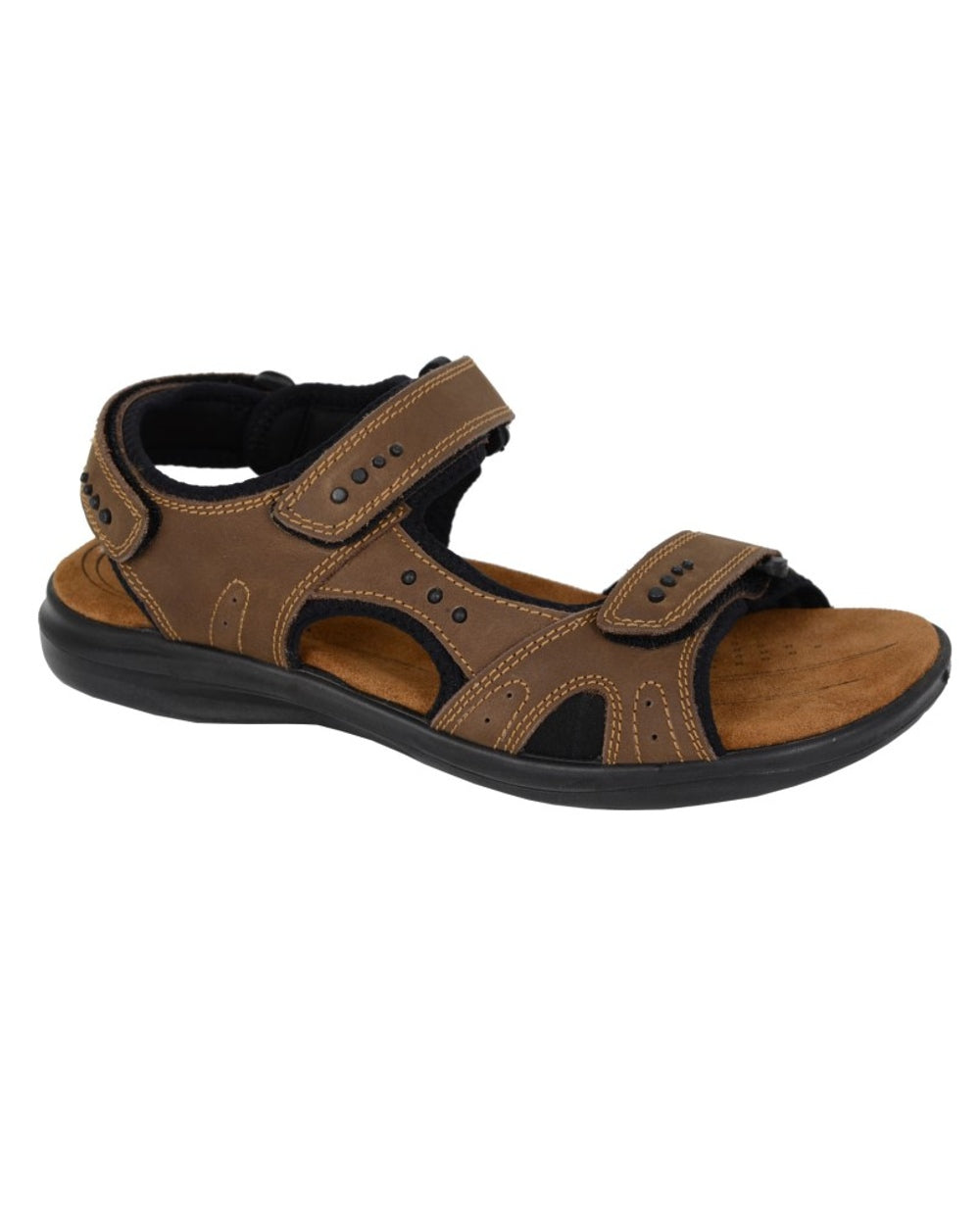 Brown Crazy Horse coloured Roamers Mens Triple Touch Fastening Padded Sports Sandals on white background