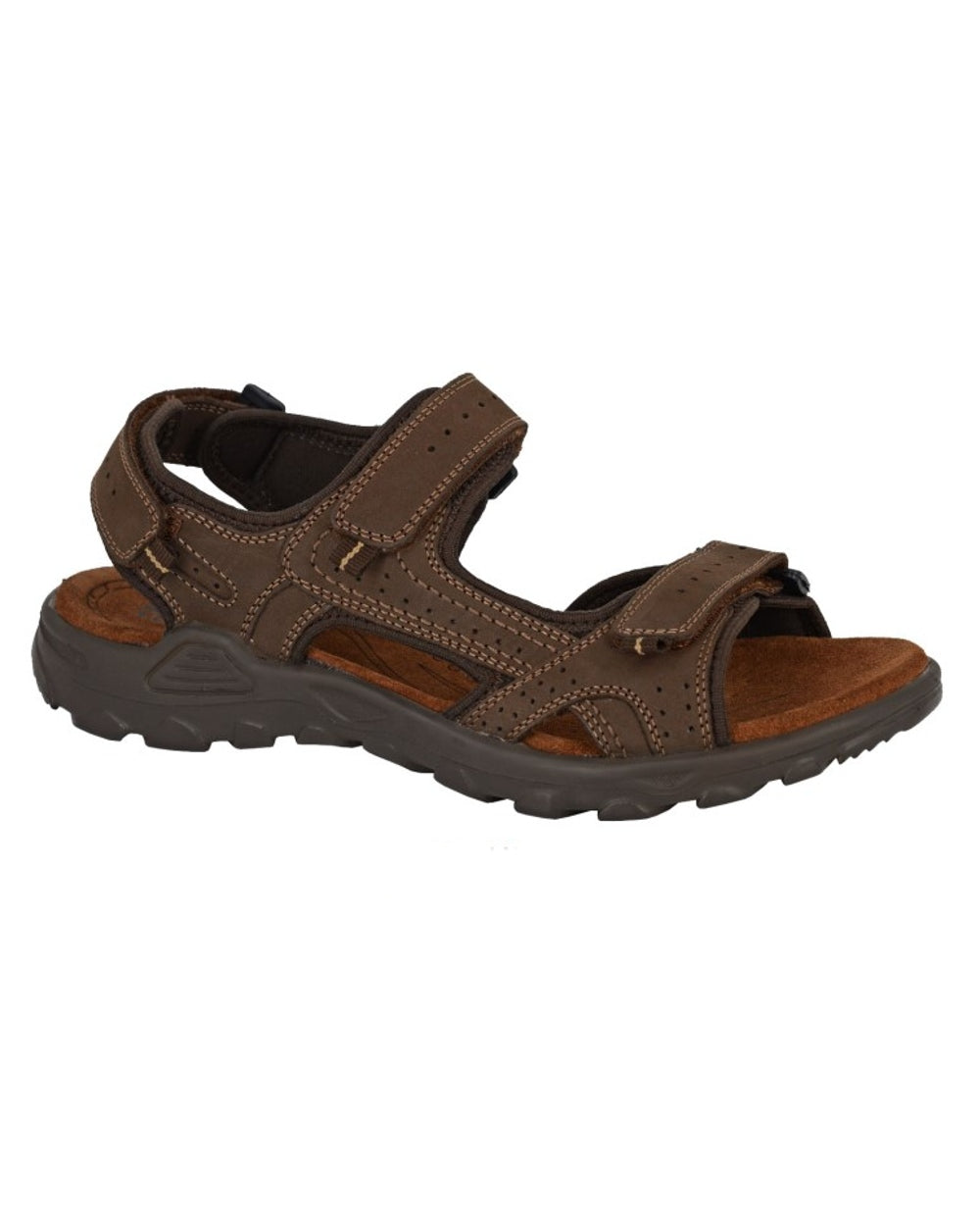 Brown coloured Roamers Mens Triple Touch Fastening Sports Sandals on white background