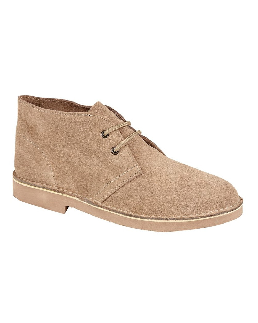 Stone coloured Roamers Mens Suede Desert Boots on white background