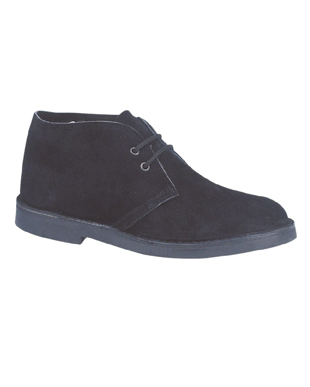 Black coloured Roamers Mens Suede Desert Boots on white background