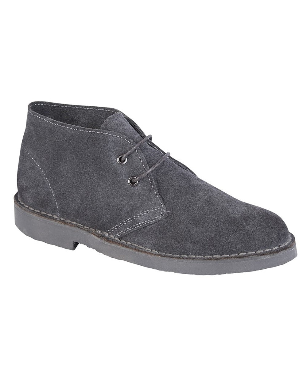 Dark Grey coloured Roamers Mens Suede Desert Boots on white background