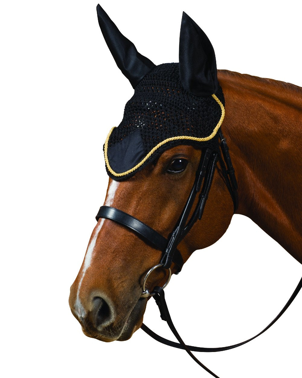 Black Gold coloured Roma Crochet Ear Cover on white background