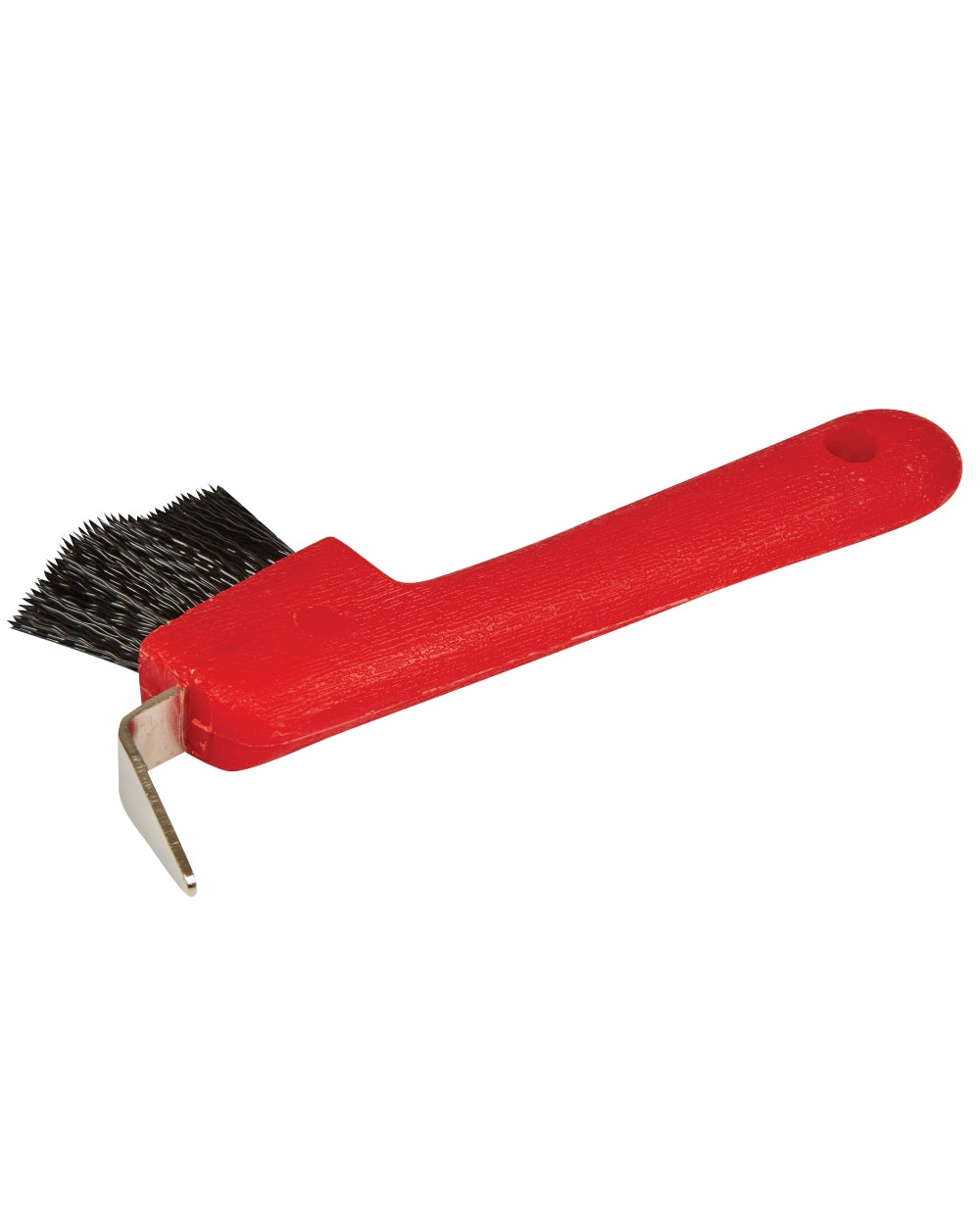 Red coloured Roma Deluxe Hoof Pick With Brush on white background