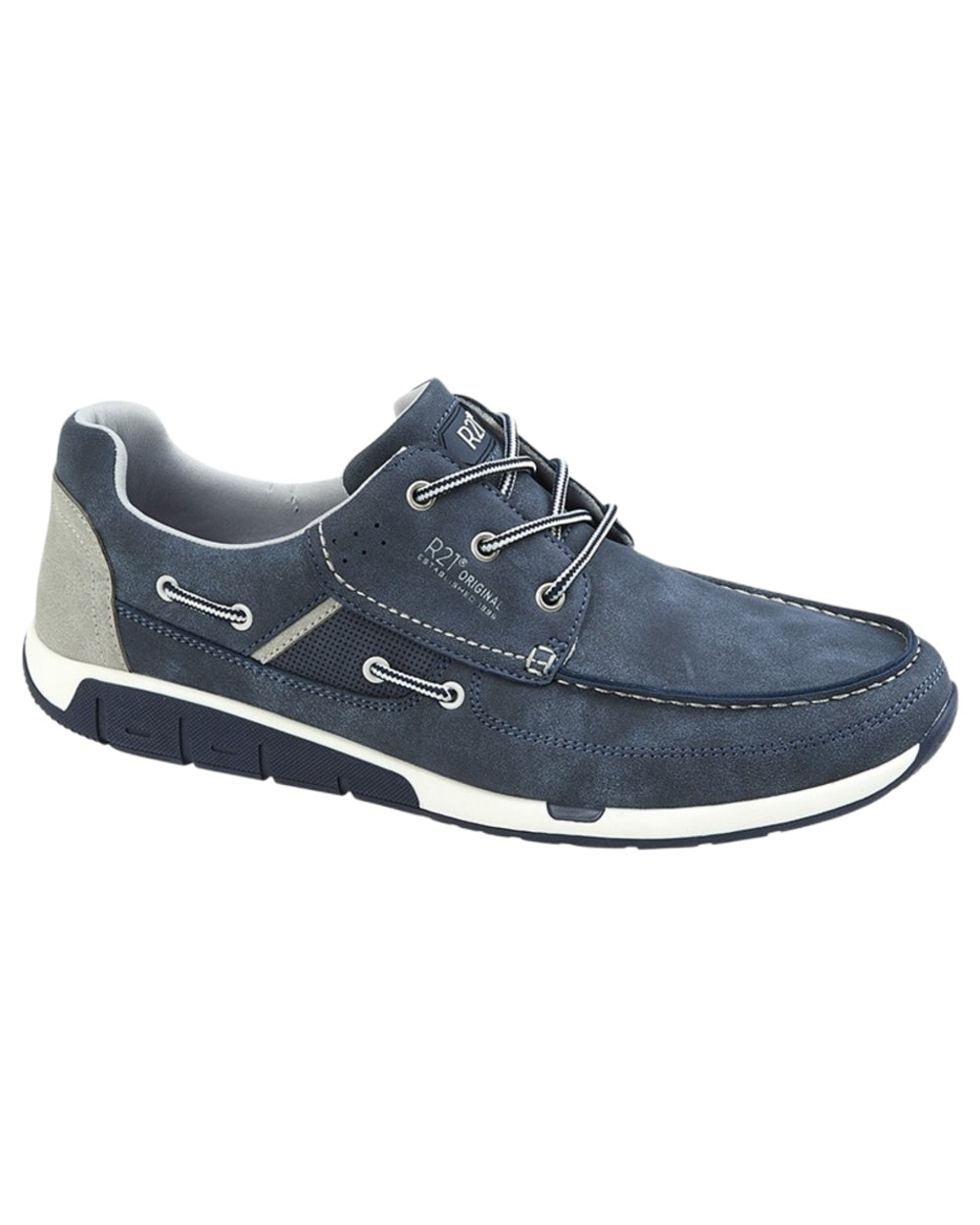 Navy coloured Route 21 Mens 3 Eye Apron Leisure Shoes on white background