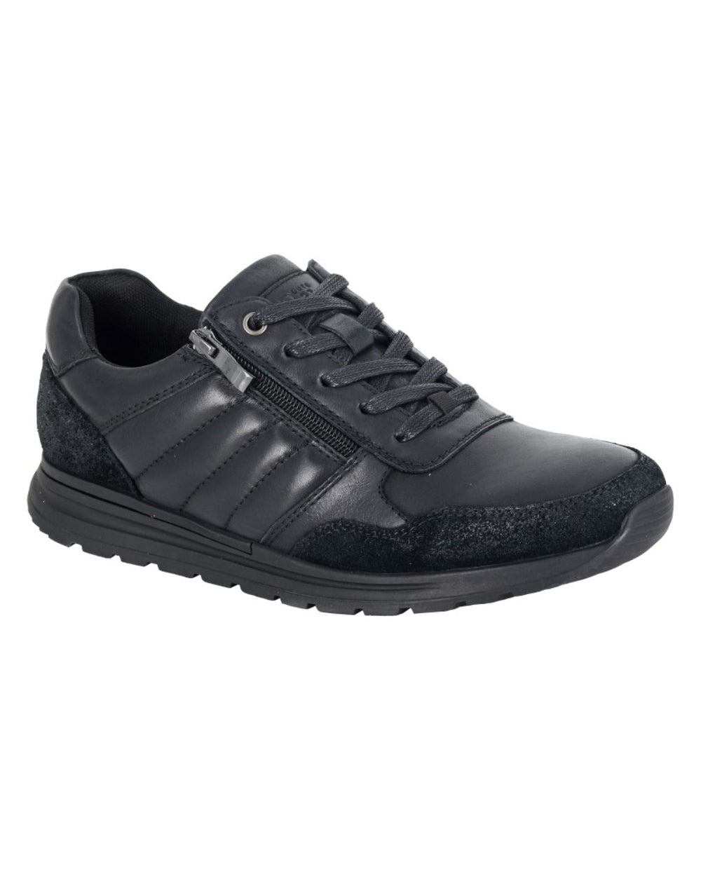 Black coloured Route 21 Mens 5 Eye Lace Zip Leisure Shoes on white background