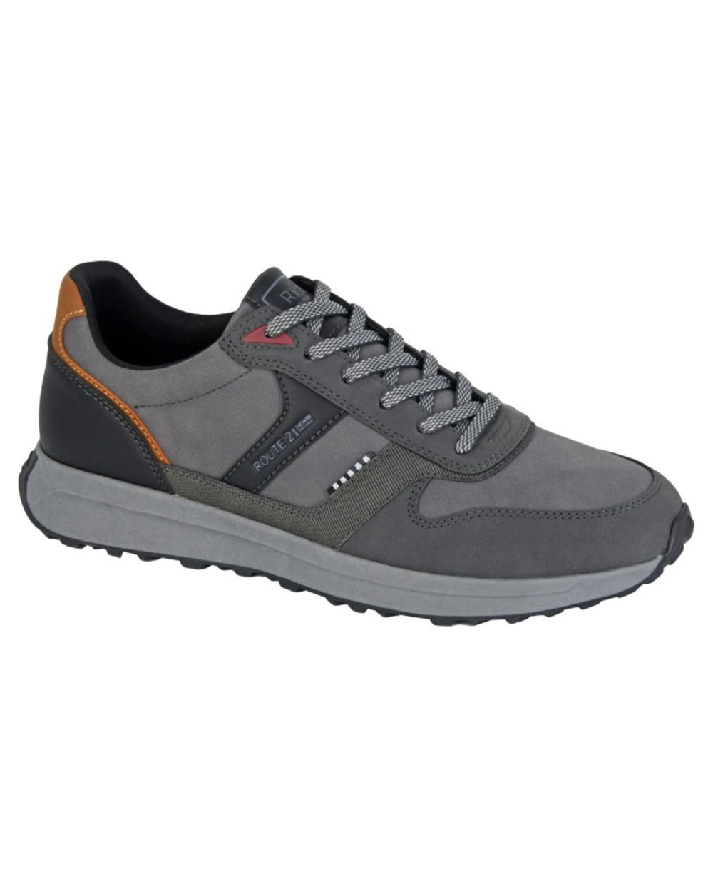 Grey Black coloured Route 21 Mens 6 Eye 2 Tone Leisure Trainers on white background