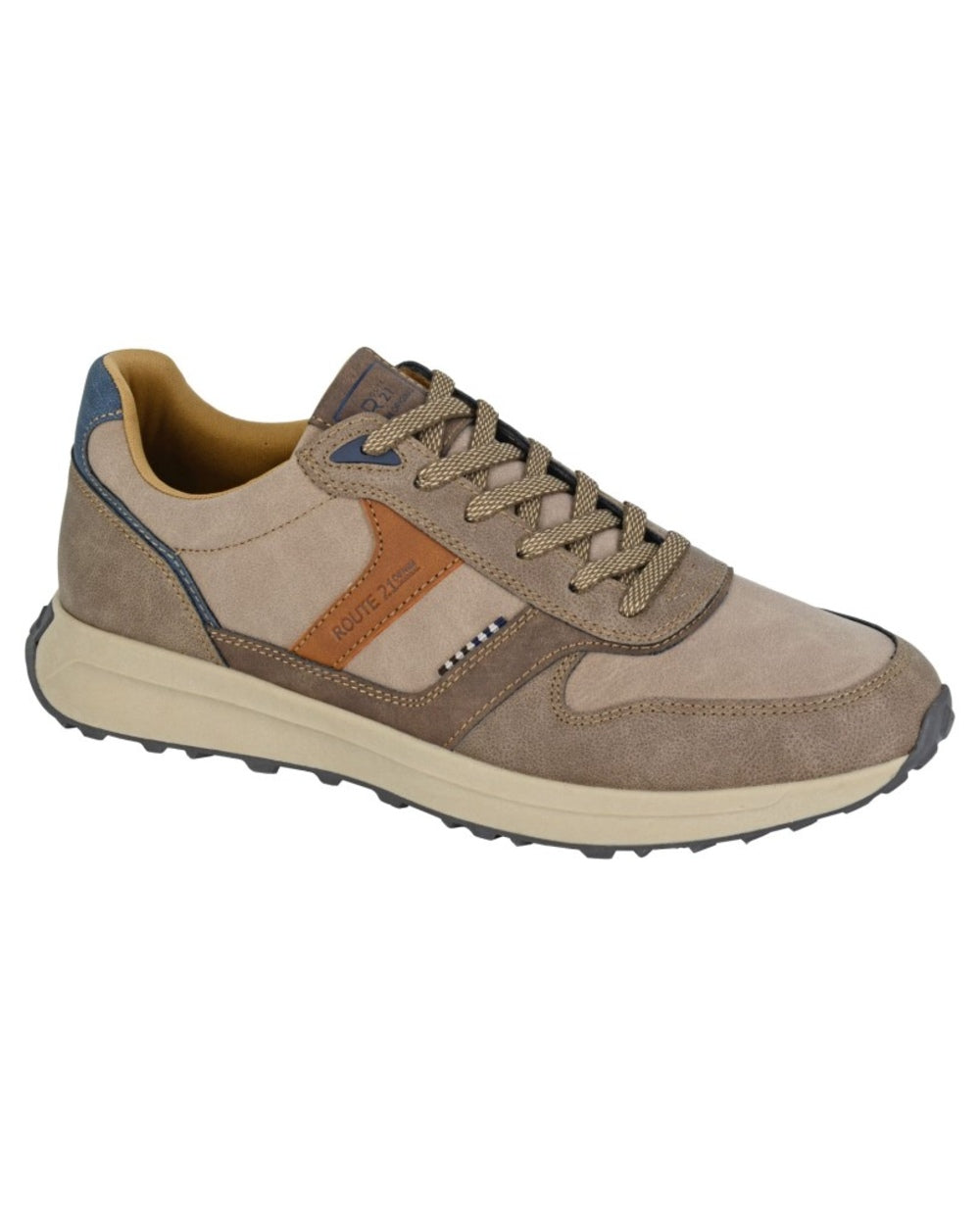 Light Brown Taupe coloured Route 21 Mens 6 Eye 2 Tone Leisure Trainers on white background