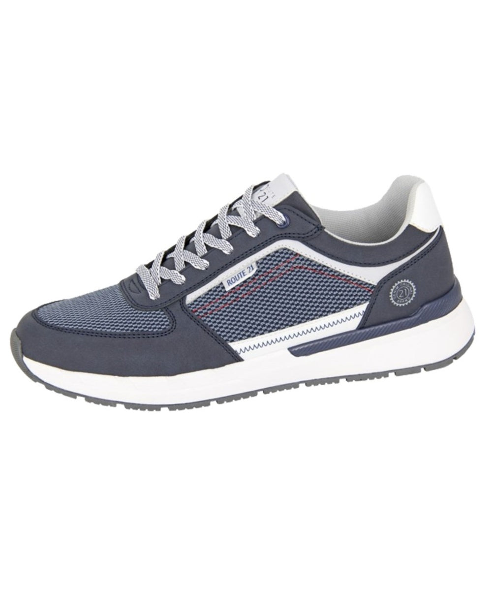 Navy coloured Route 21 Mens 6 Eye Casual Trainers on white background